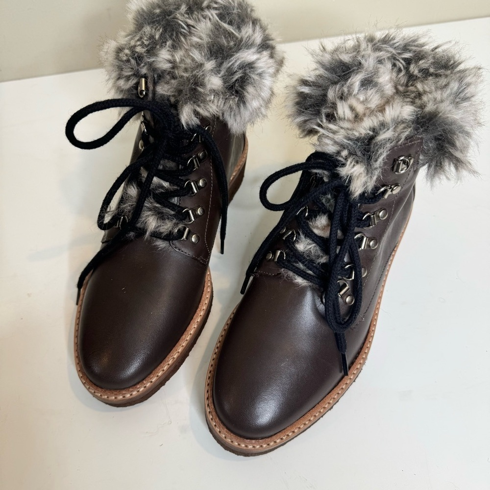 Botkier Winter Leather Lace Up Boots w/Faux Fur Lining size 7.5